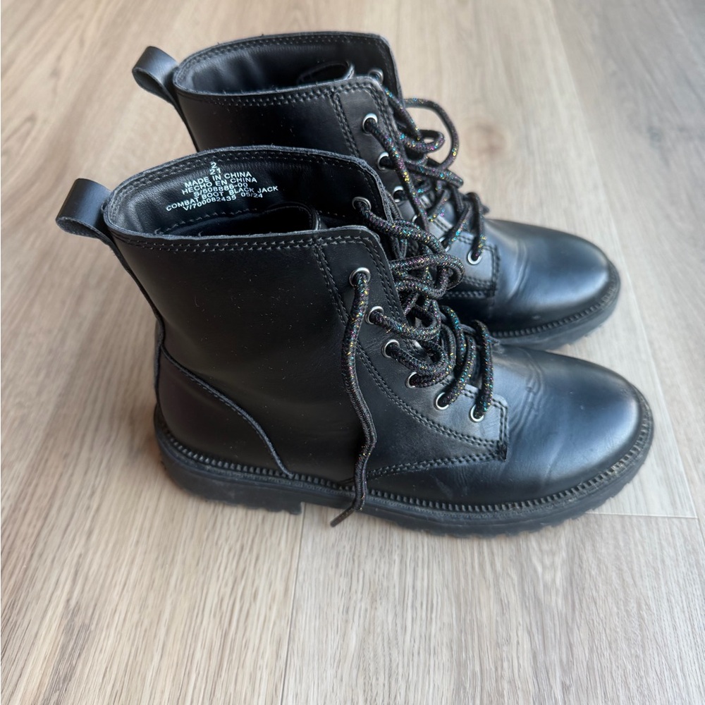 Girls Old Navy Black Leather Glitter String Boots Size 2